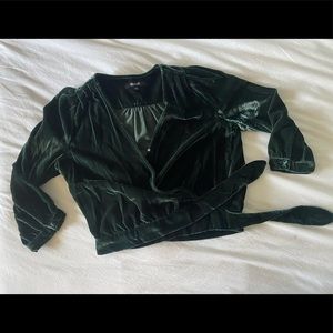 Madewell Emerald Crushed Velvet Side Tie Blouse